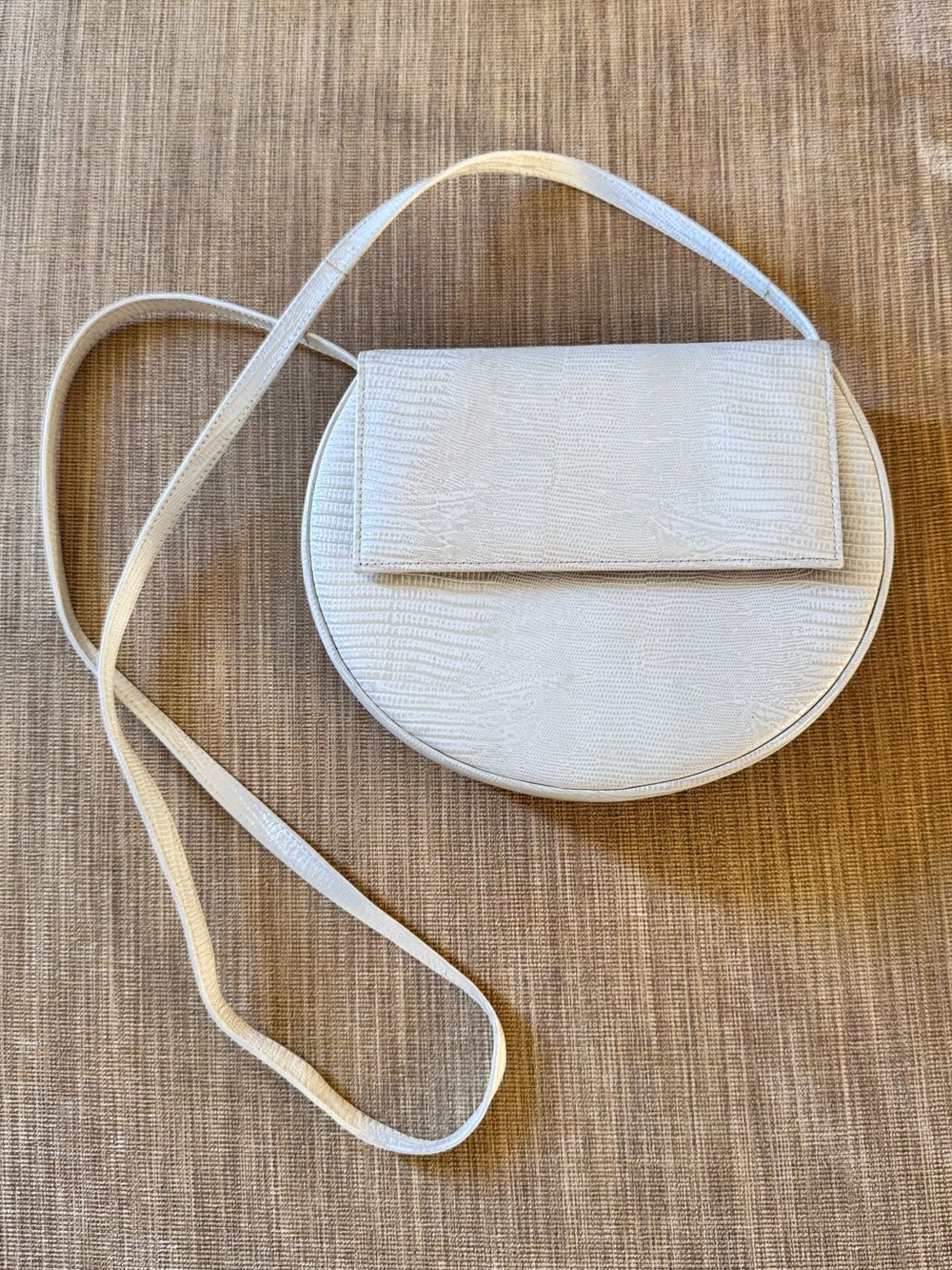 Vintage Etra Embossed Cream Leather Circle Bag